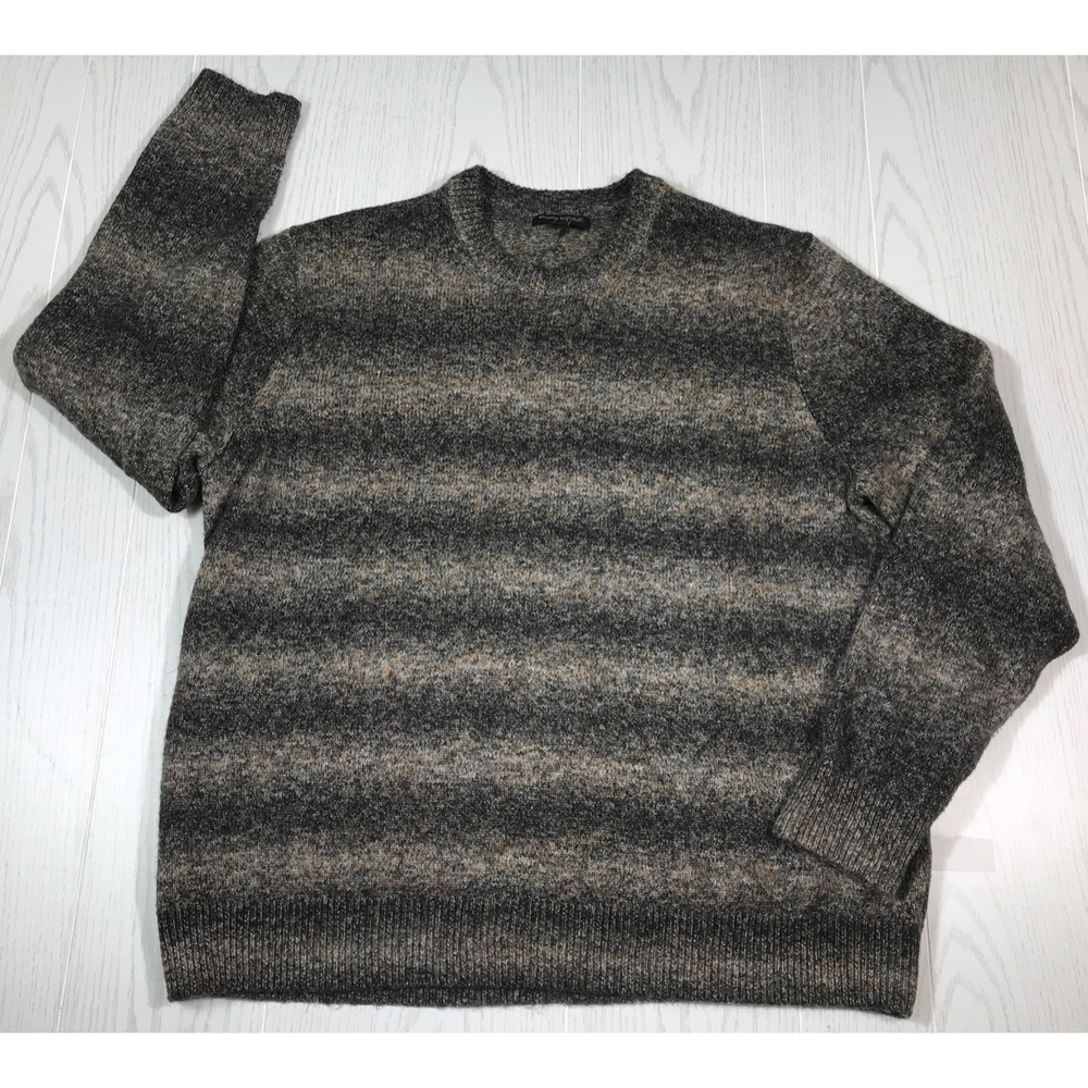 Banana Republic Soft Sweater Men XL Striped Polyester Linen Wool Crewneck Preppy